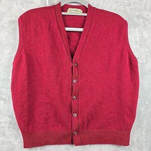 Vintage Braemar‎ Wool Cardigan Sweater Womens Sz 41 Red Button Made in Scotland